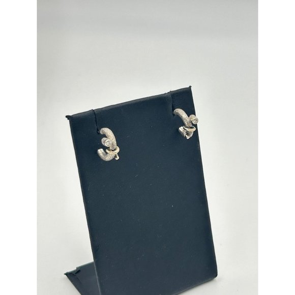 Tiny Half Hoop Earrings Sterling Silver Gold Wash Accents & CZ Stones Pierced - Picture 3 of 7